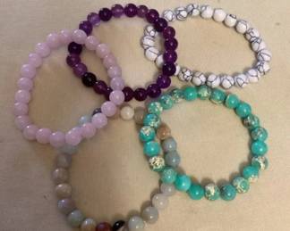 MMP071 Five Polished Stone Bead Stretch Bracelets New