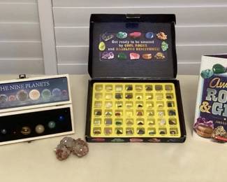 MMP010 Rocks & Gems Collection, 9 Polished Stone “Planets”, Cluster Of Crystals & Obelisks 