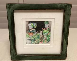 MMP058 Framed Original Colored Pencil “Venetian Window Kittens”