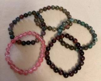 MMP074 Five Polished Stone Bead Stretch Bracelets New
