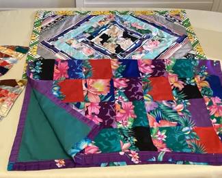 MMP014 Vintage Hawaiian Patchwork Quilt Blanket, Floor Mat & Pot Holders New