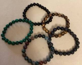 MMP075 Five Polished Stone Bead Stretch Bracelets New