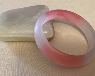 MMP124 Pink & White Jade Bangle Bracelet New 
