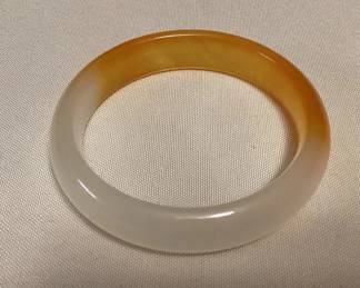 MMP131 Orange & White Jade Bangle Bracelet New 