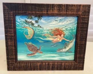 MMP035 Framed Mermaid With Hawaiian Sealife Picture By Patrick Ching