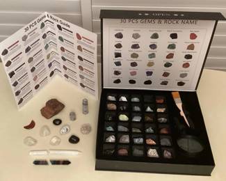 MMP101 30 PCs Gems & Rock Collection Kit, Petrified Wood, Polished Stone Obelisks & More!
