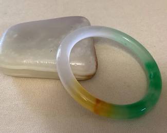 MMP118 Green, White & Brown Jade Bangle Bracelet New