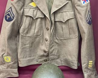 Vintage Post WW2 US. Ike Jacket Wool Army Air Force Steel Helmet