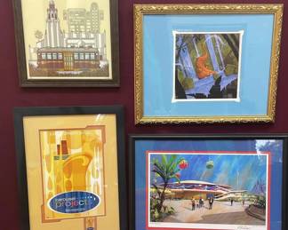 06 Disney Signed Framed Art Highlighting Various Disney Themes