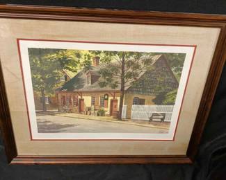 Old Salem Signed Print R.S. White  Framed 