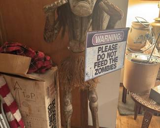 Hand carved solid wood zombie statue