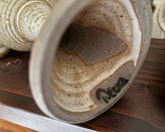 Set of 6 Brown & Cream Pottery Goblets - Signed Decka