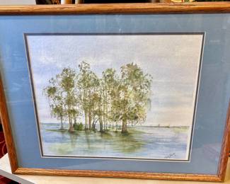 Framed & Matted Marsh Landscape Watercolor Painting by Amby Schultz