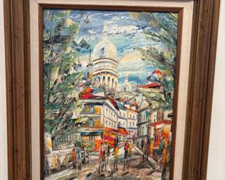 Framed Paris Montmartre Street Scene Painting