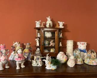 Department 56 Easter Bunny Figurines, Homco Bunny Figurines, Easter Bunny Snow Globes