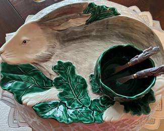 The Haldon Group Japan Majolica Bunny Big Platter