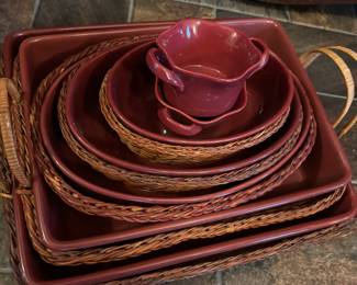 5-Piece Temptations by Tara Ovenware Maroon Baking Dishes in Baskets