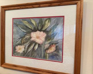 Framed & Matted Floral Watercolor - Signed Amby