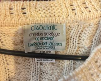 Cladyknit Women's Irish Fisherman Cream Wool Cardigan Sweater