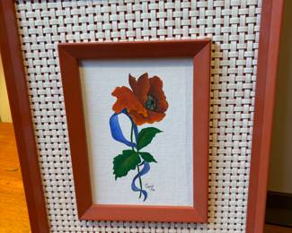 Framed Red Poppy Painting - Signed Carol