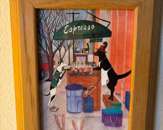 Framed Print “Anthropomorphic Dogs at Espresso Stand” by Jennifer B.