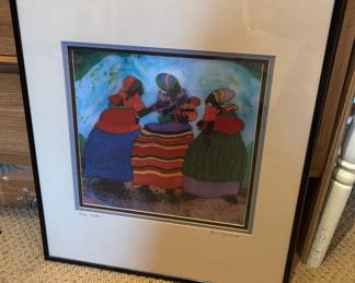 Framed & Matted Lithograph "Three Mothers" by Paul Nzalamba