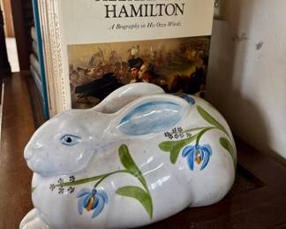 NS Gustin Ceramic Floral Hand Painted Laying Bunny Figurine