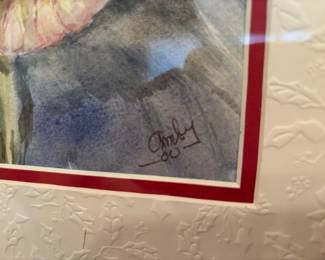 Framed & Matted Floral Watercolor - Signed Amby