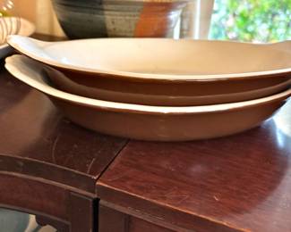 Pair of Hall Brown Stoneware Au Gratin Baking Dishes