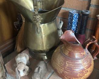 Brass Coal Scuttle, French Style Terra Cotta Jug