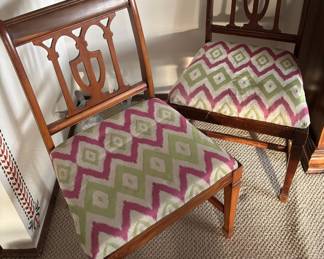 Pair of Chippendale Style Chair with Ikat Upholstered Seat