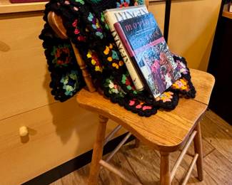 Black Granny Squares Pattern Crocheted Throw Blanket