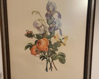 Framed Rose & Lily Print by Jean Louis Prévost