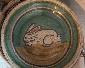 Bunny Design Pottery Plate by Sally Christopher