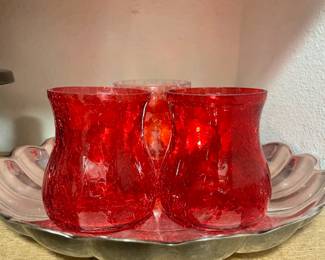 Red Crackle Glass Votive Candle Holders