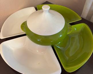MCM California Pottery Green & White Large Snack Set