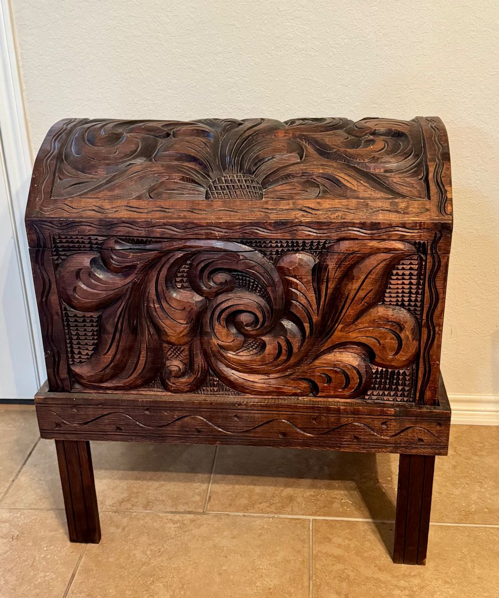 Hand carved flower chest 