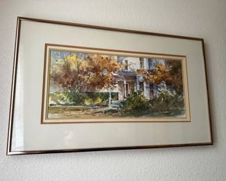Framed & Matted Porch View Watercolor Painting by C. Bennett