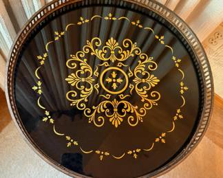 Hollywood Regency Style Black & Gold Tole Tray Table