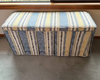Blue, White & Yellow Striped Upholstered Bench