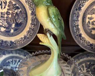 Green Parakeet Figurine - Signed Howard Ball