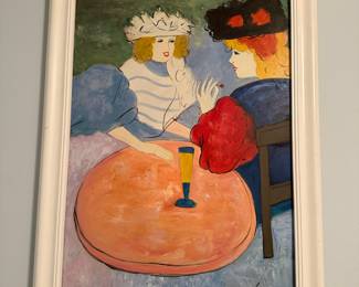 Framed Painting of Two Women at Cafe Signed Camy
