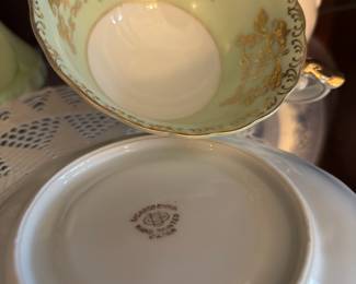 Ucagco China Hand Painted Mint Green & Floral Teacup & Saucer