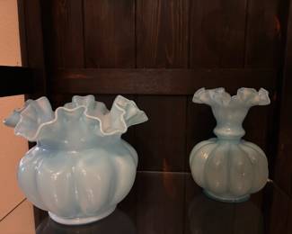 Baby Blue Crimped Edge Art Glass Vases