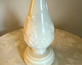 Floral Embossed Milk Glass Table Lamp