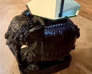 Black Glazed Ceramic Elephant Garden Stool/Side Table