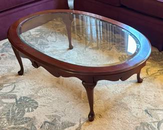 Queen Anne Style Oval Glass Top Coffee Table