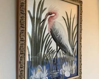 Framed Heron Painting