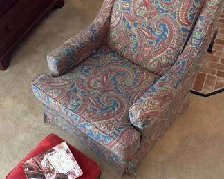 Blue and Red Paisley Upholstered Arm Chair