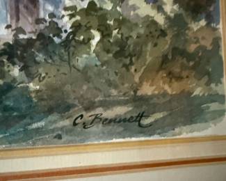 Framed & Matted Porch View Watercolor Painting by C. Bennett